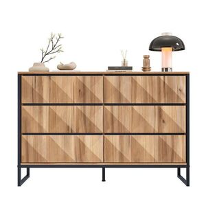 Redom SIDEBOARD 120/40/80 cm so 6 zásuvkami, kovovým rámom a nastaviteľnými nohami, Čierna/Prírodná vyobraziť