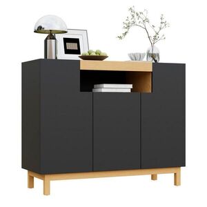 Redom SIDEBOARD 120, 5/42/96 cm s tromi dvierkami a otvoreným stredným regálom, praktický úložný priestor, Čierna vyobraziť