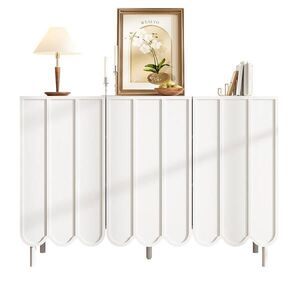 Redom SIDEBOARD 120/35/80 cm s vlnitými dvierkami, nastaviteľnými policami a bezúchytovým otváraním, Biela vyobraziť