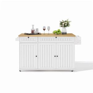 Redom KUCHYNSKÝ ostrovček 137/70/89, 5 cm so sklopnou pracovnou doskou, MDF, úložným priestorom a kolieskami, Prírodná/Biela vyobraziť
