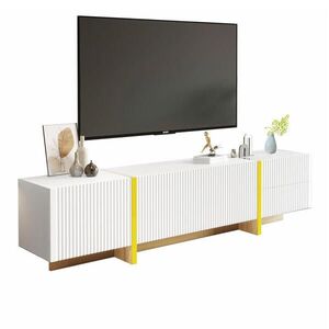 Redom TV stolík 190/35/45 cm s 3 dvierkami a 2 zásuvkami, MDF a drevotrieska, biela/zlatá/dekor dreva vyobraziť