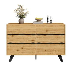 Redom SIDEBOARD 120/40/75, 5 cm so 6 zásuvkami, drevený dekor, kovové nohy a veľký úložný priestor, Wood vyobraziť