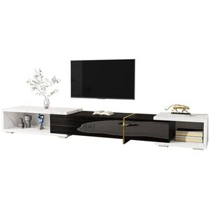 Redom TV stolík 140-260 cm s otočnou a rozkladacou funkciou, veľký úložný priestor, Čierna/biely mramor vyobraziť