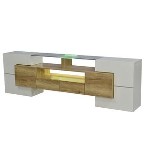 Redom NÍZKA komoda 200/35/60 cm s LED osvetlením, 6 dverami a 2 zásuvkami, MDF, Biela vo vysokom lesku a prírodná vyobraziť