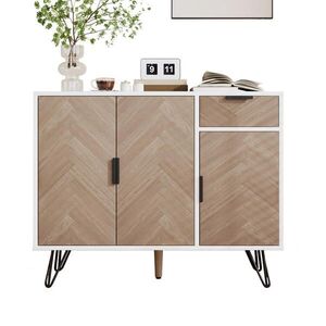Redom SIDEBOARD 90/30/71, 5 cm s nastaviteľnými policami, zásuvkou a tlmeným dovieraním, Biela/Drevo vyobraziť