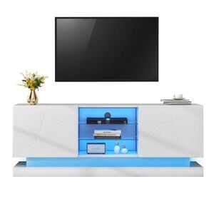 Redom TV stolík z drevotriesky 160/38, 5/60 cm s nastaviteľnou sklenenou policou, tichými pántmi a USB osvetlením, Biela vyobraziť