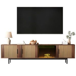Redom NÍZKA komoda 200/35/53 cm s LED osvetlením, ovládaním cez Bluetooth a dvierkami z tvrdeného skla, Čierna/Orech vyobraziť