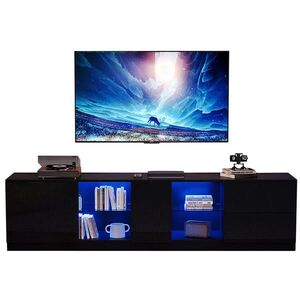 Redom NÍZKA komoda 160/40/52 cm s LED osvetlením, 2 zásuvkami, skrinkou a vysokolesklým čelom, Čierna vyobraziť