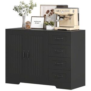 Redom SIDEBOARD 105/40/76 cm s nastaviteľnou policou, 4 zásuvkami a úložnou skrinkou, Čierna vyobraziť