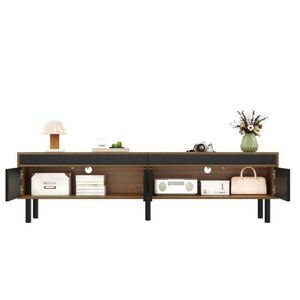 Redom NÍZKA komoda 170/38/47 cm so 4 dvierkami, push otváraním a drážkovaným čelom, Čierna/Prírodná vyobraziť