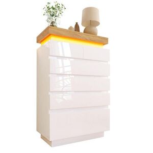 Redom KOMODA 115/73/39 cm s LED osvetlením, 6 zásuvkami a bezúchytkovým lesklým dizajnom, Biela vyobraziť