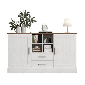 Redom SIDEBOARD 140/40/79, 5 cm s veľkým úložným priestorom, soft-close pántmi a otvorenými policami, Biela/Hnedá vyobraziť
