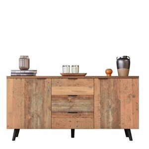 Redom SIDEBOARD 140/35/70 cm z drevotriesky s nastaviteľnými policami a 3 zásuvkami, vintage úložný priestor, Antická hnedá vyobraziť