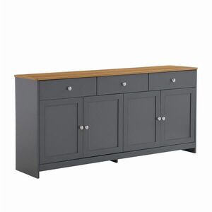 Redom SIDEBOARD 160/37/75 cm s nastaviteľnými policami a 3 zásuvkami, vidiecky štýl, Čierna a sivá vyobraziť