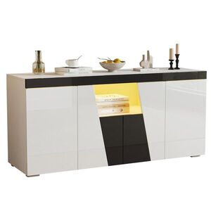 Redom SIDEBOARD 140/40/65 cm so 4 dverami, LED osvetlením a nastaviteľnými policami, Biela/Čierna vyobraziť