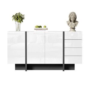 Redom SIDEBOARD 150/40/80, 5 cm s 2 dvierkami a 4 zásuvkami, vysoký lesk a ľahká údržba, Biela/čierna vyobraziť