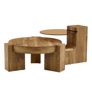 Redom KONFERENČNÝ stolík 61/61/30 cm s oddeliteľným príručným stolíkom, 2 úrovňami a bezpečnostným sklom, Dubová vyobraziť