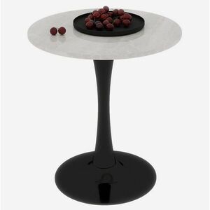 Redom PRÍRUČNÝ stolík 70 cm s okrúhlou doskou z umelého mramoru, minimalistický a všestranný, Čierna/Biela vyobraziť