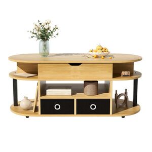Redom KONFERENČNÝ stolík 105/50/45/60 cm so zdvíhacou doskou, úložným priestorom a textilnými zásuvkami z drevotriesky, Čierna/Farba dreva vyobraziť