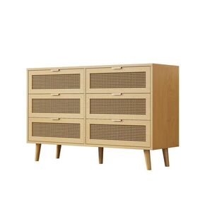 Redom KOMODA 120/40/76, 5 cm so 6 zásuvkami, retro ratanový dizajn a kovové úchyty, Dub vyobraziť