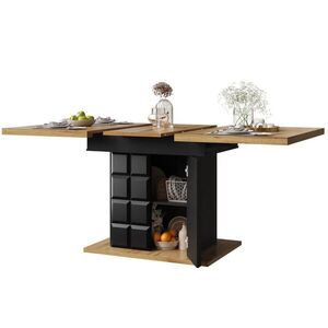 Redom JEDÁLENSKÝ stôl 110-140/80/75 cm, rozkladací s úložným priestorom z MDF, Čierna/Prírodná vyobraziť