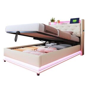Redom DETSKÁ posteľ 90/200 cm s LED osvetlením, USB a hydraulickým úložným priestorom, Béžová vyobraziť