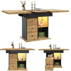 Redom JEDÁLENSKÝ stôl 110-140/80/75 cm, rozkladací, s LED osvetlením, USB a úložným priestorom, MDF, Čierna/Prírodná vyobraziť