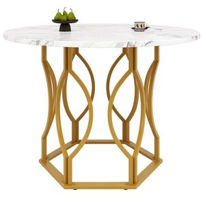 Redom JEDÁLENSKÝ stôl 100/100/76 cm, okrúhly s nastaviteľnými nožičkami a MDF doskou s kovovou podnožou, Zlatá/Biela vyobraziť