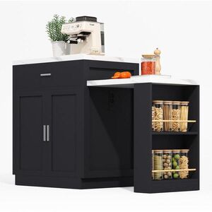 Redom KUCHYNSKÝ ostrovček 211/55/89, 5 cm s výsuvným stolom, zásuvkou USB a úložným priestorom, Čierna vyobraziť