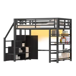 Redom VYVÝŠENÁ posteľ 140/200 cm, kov a MDF, so schodmi, šatníkom, policami a LED osvetlením, Čierna vyobraziť