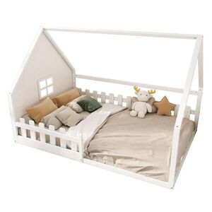 OKWISH DETSKÁ posteľ 140/200 cm biela z borovice a MDF s domčekovým rámom a ochrannou zábranou vyobraziť