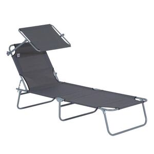 OKWISH ZÁHRADNÉ ležadlo 187/58/36 cm sivé skladacie so slnečnou strieškou z kovu vyobraziť