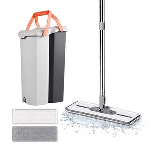 Relaxdays MOP Plochý antracit sivá koral 2-komorové vedro so žmýkaním 2 mikrovláknové návleky vyobraziť