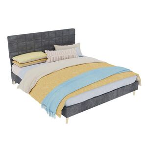 OKWISH MANŽELSKÁ posteľ 160/200 cm sivá s károvaným čalúneným čelom zo zamatu vyobraziť