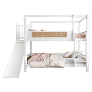 OKWISH POSCHODOVÁ posteľ 90/200 cm bielo-prírodná z dreva so šmykľavkou a širokým bezpečnostným rebríkom vyobraziť