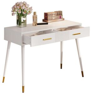OKWISH TOALETNÝ stolík 100/40/76 cm biely z MDF s 2 zásuvkami a kovovými nohami vyobraziť