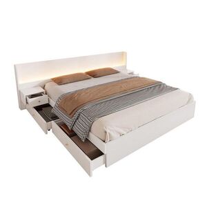 OKWISH MANŽELSKÁ posteľ 180/200 cm biela z MDF s LED osvetlením USB a zásuvkou s 2 nočnými stolíkmi vyobraziť