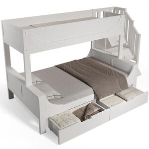 OKWISH POSCHODOVÁ posteľ 90/140/200 cm biela s úložným priestorom z dreva a kovu vyobraziť