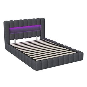 SHOPENTRA ČALÚNENÁ posteľ 180x200 cm sivá s úložným priestorom s USB LED, čelo postele vyobraziť