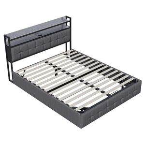 SHOPENTRA ČALÚNENÁ posteľ 140x190 cm sivá LED USB úložný priestor vyobraziť
