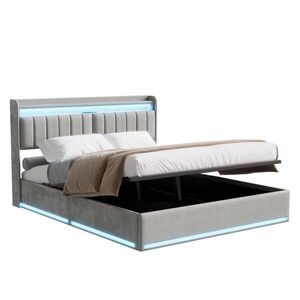 SHOPENTRA ČALÚNENÁ posteľ 140x200 cm sivý zamat s LED úložným priestorom vyobraziť