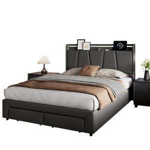 SHOPENTRA ČALÚNENÁ posteľ 160x200 cm LED USB 2 zásuvky úložný priestor vyobraziť