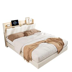SHOPENTRA ČALÚNENÁ posteľ 140x190 cm biela PU LED USB plávajúce lôžko vyobraziť