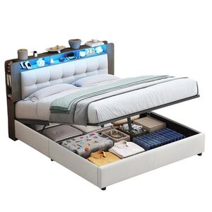 SHOPENTRA ČALÚNENÁ posteľ 140/200 cm biela s úložným priestorom, LED a USB vyobraziť