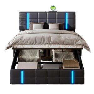 SHOPENTRA ČALÚNENÁ posteľ 160x200 cm čierna s LED osvetlením a USB úložiskom vyobraziť