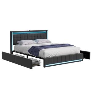 SHOPENTRA MANŽELSKÁ POSTEĽ 140/190 cm sivá s LED, USB, 4 zásuvkami vyobraziť