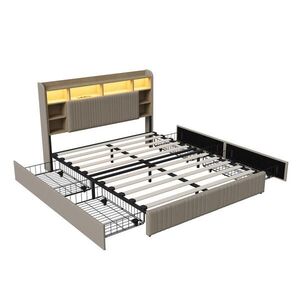 SHOPENTRA ČALÚNENÁ posteľ 160x200 béžová ľanová látka, 4 zásuvky, LED, USB/USB-C vyobraziť