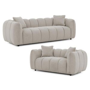 S-Style SEDACIA ZOSTAVA 3+2 Nubira v hlboko prešívanom dizajne Bubble z mäkkej štruktúrovanej látky v taupe farbe v modernom dizajne vyobraziť