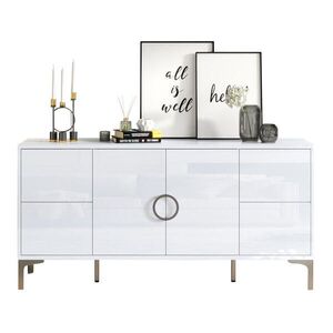 Redom SIDEBOARD 150/38/59, 5 cm so 4 zásuvkami a 2 dvierkami, lesklý povrch a kovové nohy, Biela vyobraziť