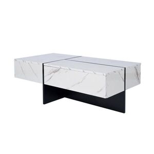 SHOPENTRA KONFERENČNÝ STOLÍK Mramorový vzhľad Biely/Čierny 100x50x34, 5 cm LED vyobraziť